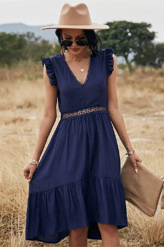Boho Navy V-Neck Long Sundress Tunics Chic elegant