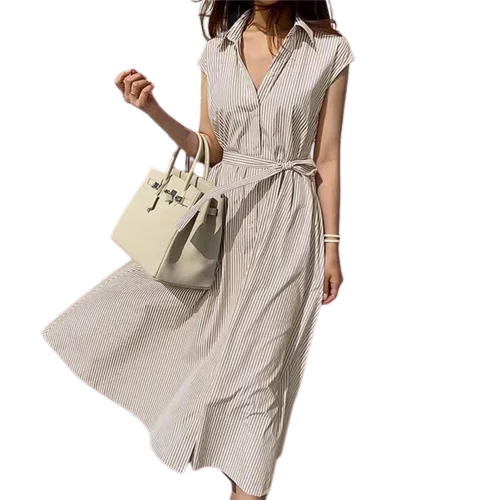 Summer 2023 Women Striped Raglan Sleeve Shirt Dress Embrace Korean Fashion with Elegant Long Dresses Tunics Essential wardrobe