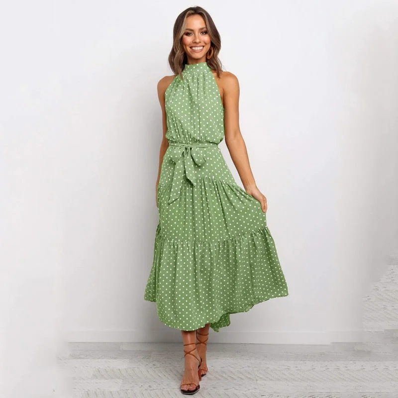 Flirty and Chic Summer Polka Dot Halter Strapless Long Dress - 2023 Collection empire Waist empire