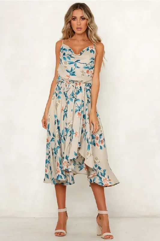 Free Shipping Cowl Neck Asymmetrical Floral Summer Dress Tunics Top rated