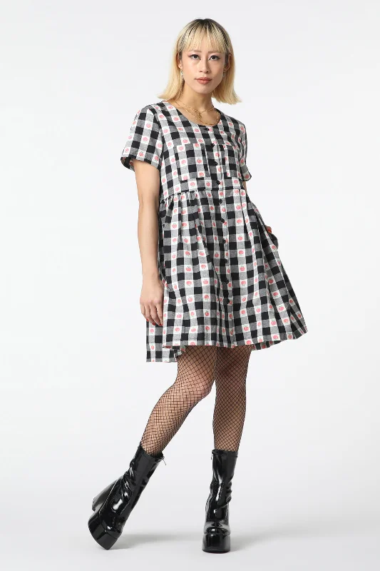 Gingham Peach Smock Dress Tunics Stylish elegant