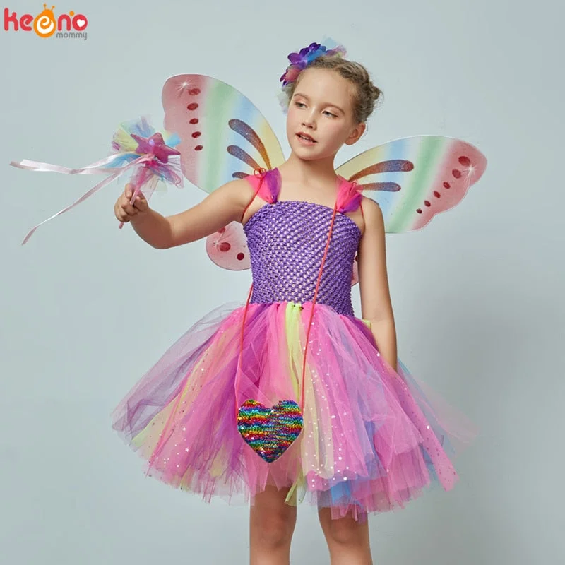Girls Butterfly Fairy Fancy Tutu Dress Wings Costume Kids Princess Birthday Party Tunics Designer luxury Girls Butterfly Fairy Fancy Tutu Dress Wings Costume Kids Princess Birthday Party Tunics Designer luxury