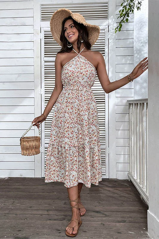 Hlater Floral Printed Long Summer Dress Cowl Neckline Elegant