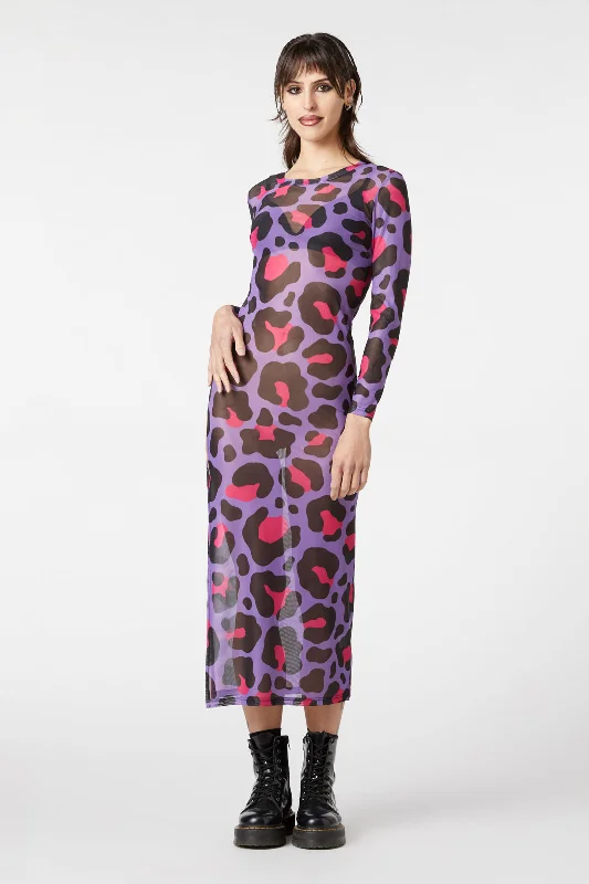 Major Meow Mesh Dress Boat Neckline Classic