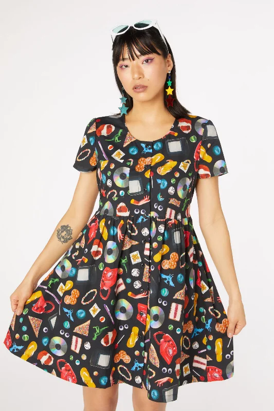 Old Days Print Cotton Dress Tunics Denim casual