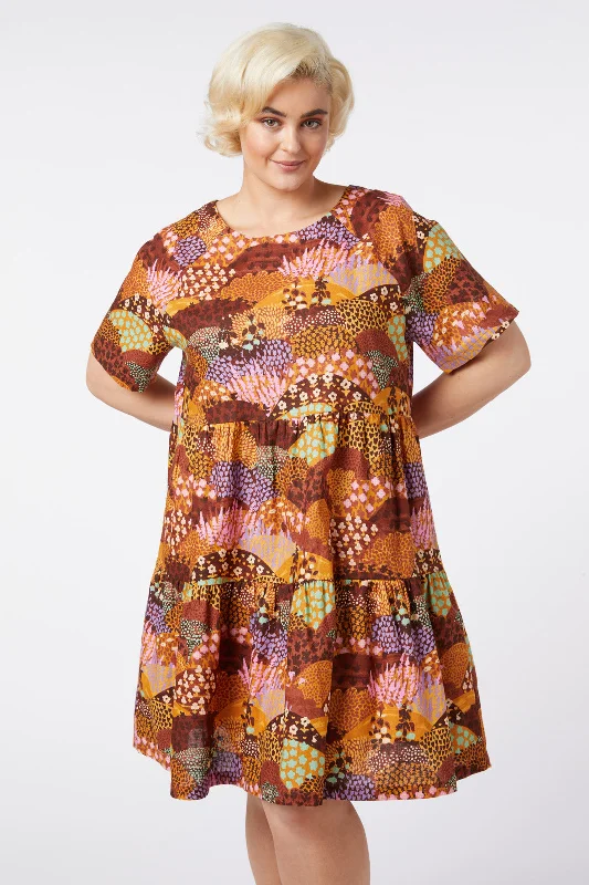 Patchwork Landscape Smock Dress Tunics Corduroy durable