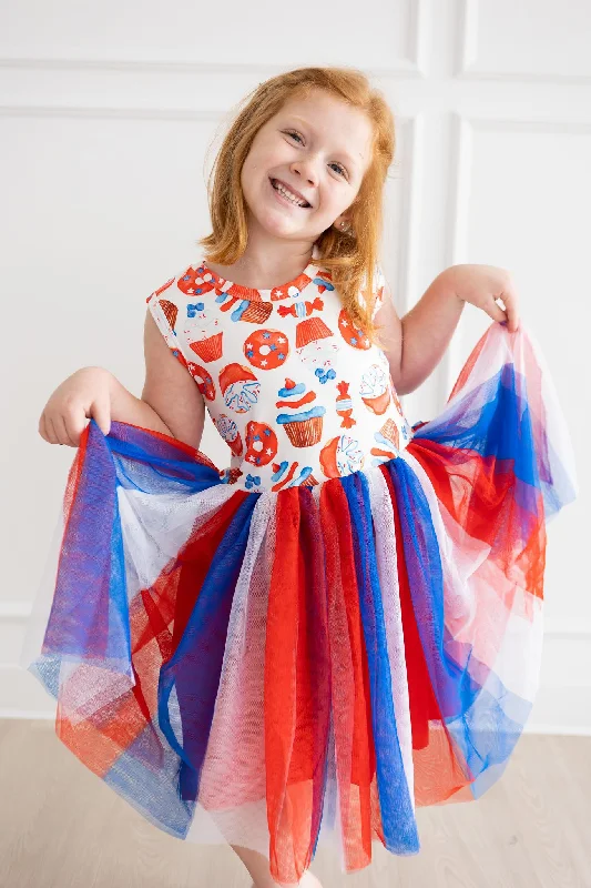 Red, White & Sweet Tank Tutu Dress Crew Neckline Sporty