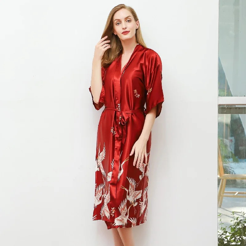 Sexy Women New Printed Robe Classic Red Animals Sleepwear Home Dress Bridesmaid Bride Wedding Robes Kimono Nightwear Bath Gown Tunics Summer linen