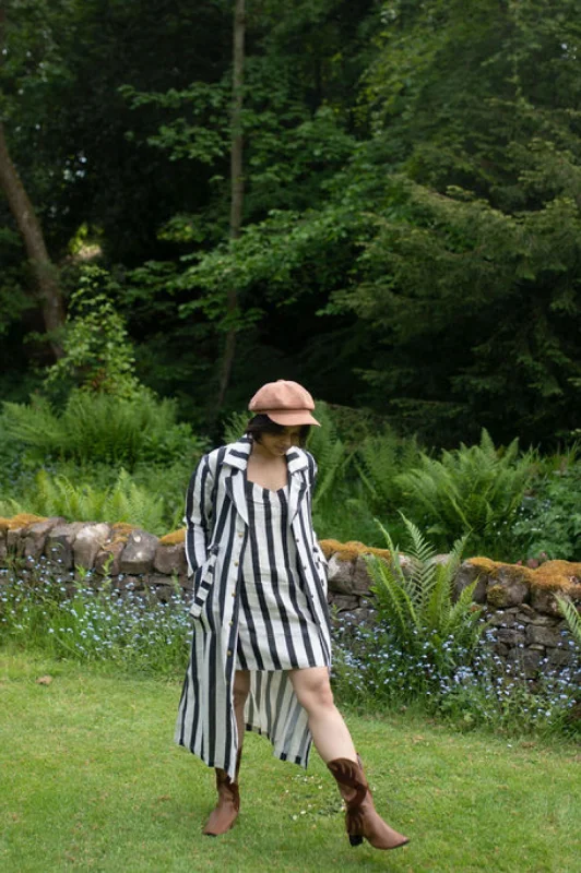 The Terra Tribe Black Stripes Summer Trench Coat Double-Breasted Military Trench Coat