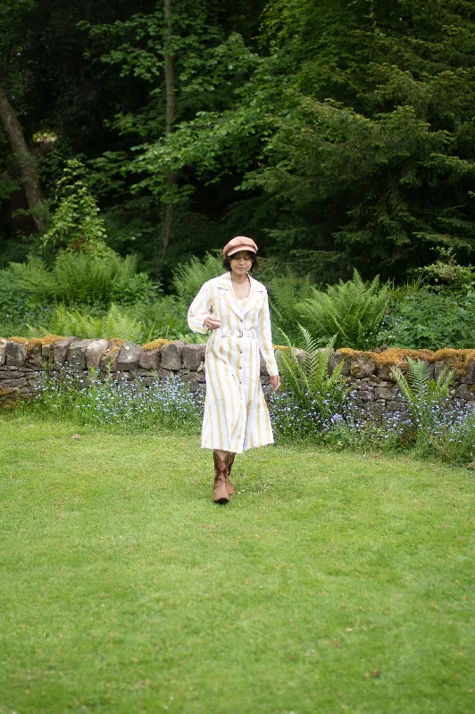 The Terra Tribe Yellow Stripes Summer Trench Coat Chic Lightweight Trench Coat