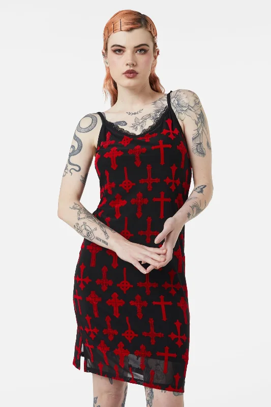 Vowed Flocked Mesh Dress Tunics Sale discount
