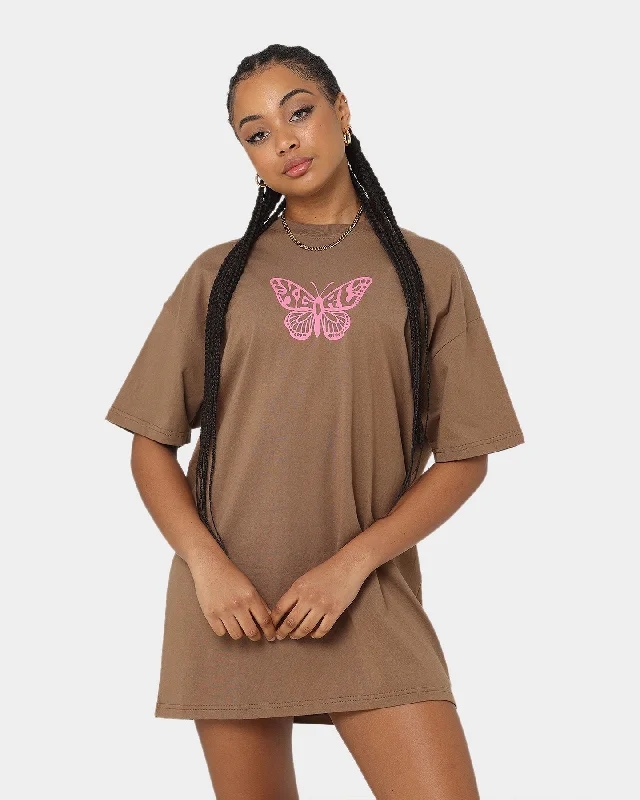 X-Girl Women's Butterfly Oversized Tee Dress Brown Tunics Ceremony elegant