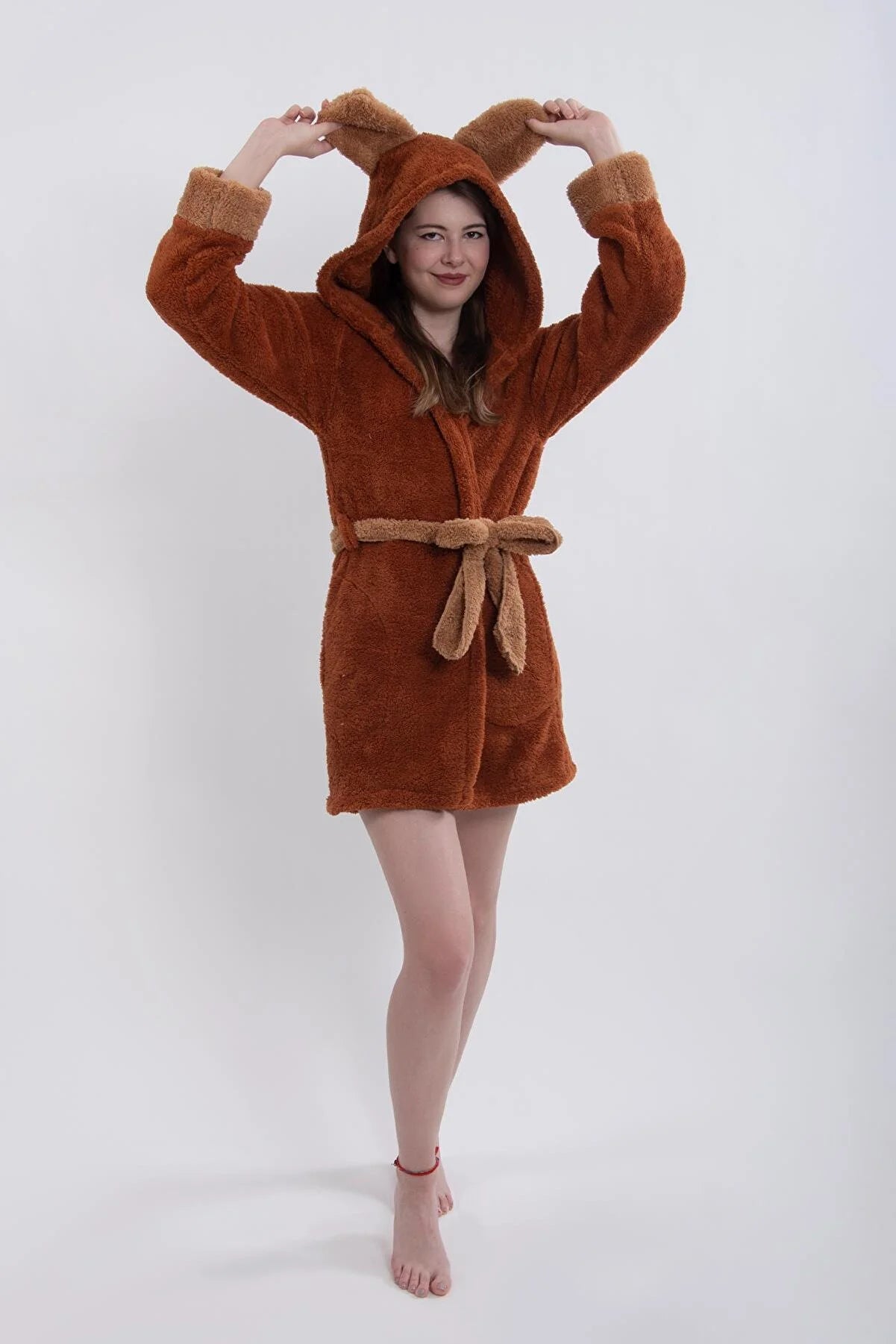 Zeynep Tekstil Women's Brown Fleece Wellsoft Plush Dressing Gown Bathrobe Tunics Vintage classic