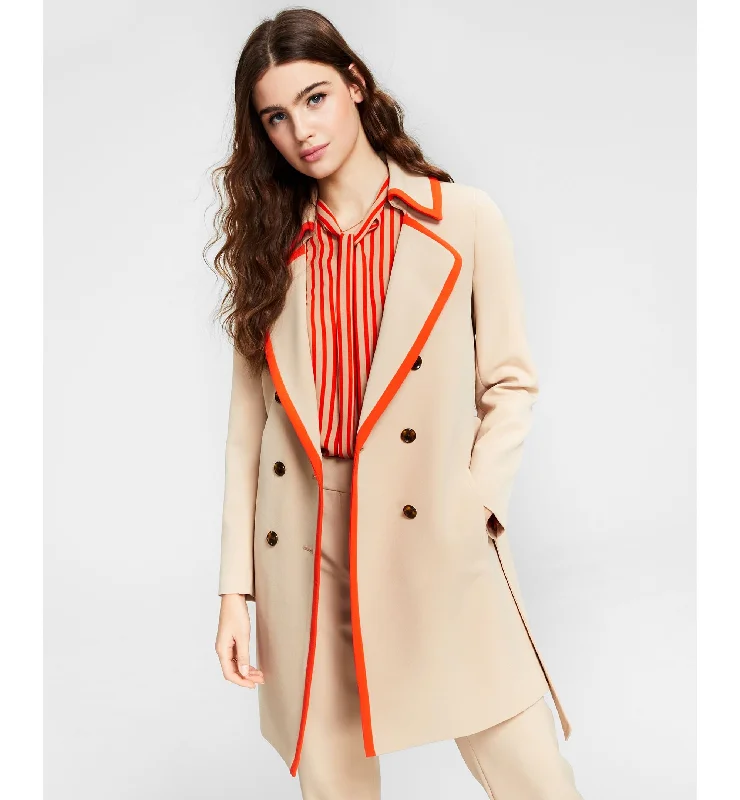 Bar III Contrast Trim Trench Coat Trendy Open Front Trench