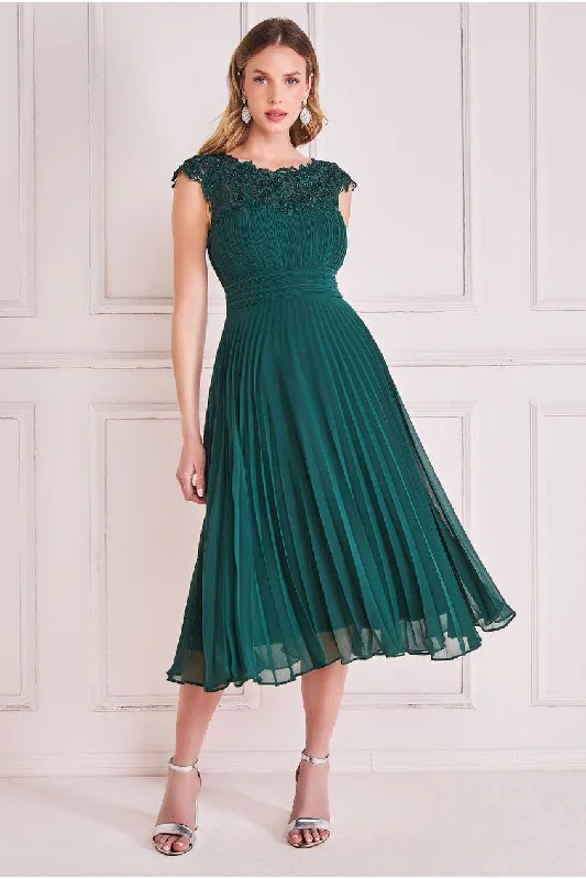 Goddiva Crochet & Pleated Top Midi - Emerald Tunics Recommended stylist