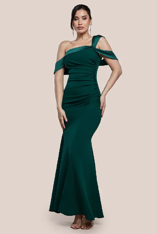 Goddiva One Shoulder Satin Band Maxi Dress - Emerald Green Tunics Handmade artisanal