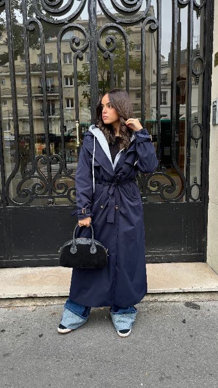 TRENCH EVE BLEU MARINE Elegant Black Wool Trench