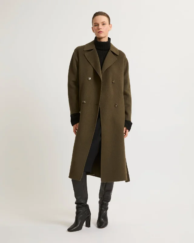 Trench long en lainage cachemire Comfortable Double-Breasted Trench
