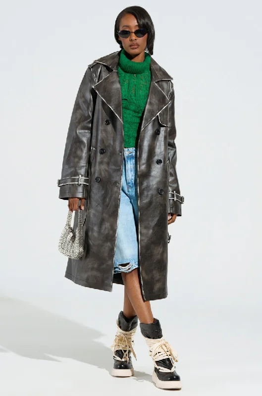 ACID RAP FAUX LEATHER TRENCH Chic Hooded Wool Trench