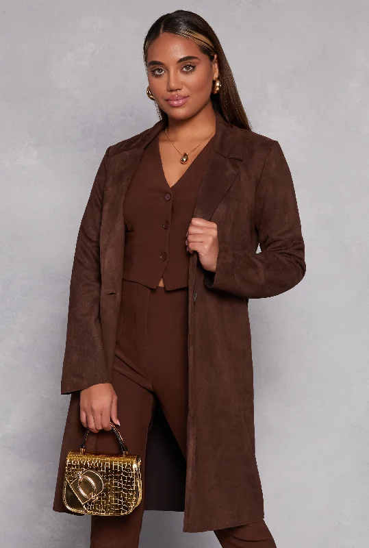 Ambiance Faux Suede Coat Herringbone Houndstooth Plaid