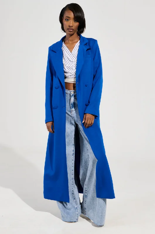 COCOA BUTTER SCUBA TRENCH IN BLUE Stylish Faux Leather Trench