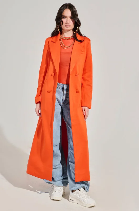 COCOA BUTTER SCUBA TRENCH IN ORANGE Casual Hooded Trench Jacket