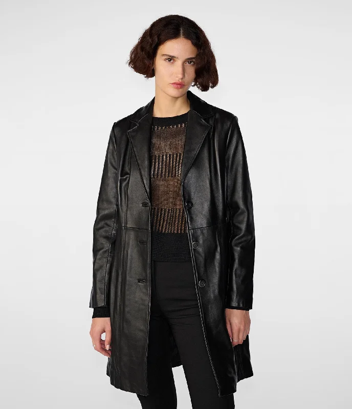 Nora Button Down Lamb Trench Fashionable Pleated Trench Coat