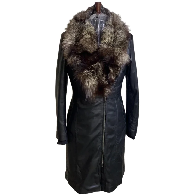 Ella's Timeless Fox Fur trim Trench coat Blouse Shirt Tunic
