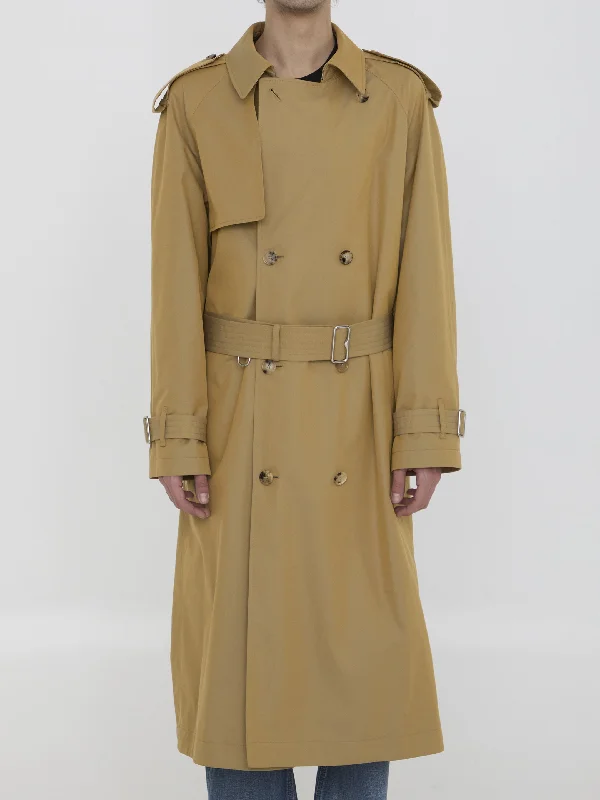 Gabardine Long Trench Coat Jersey Tulle Batik