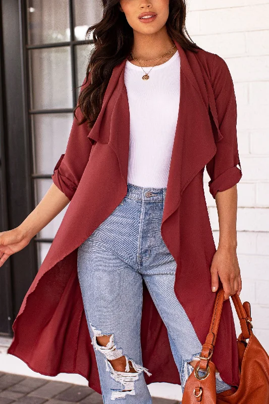 Getting There Burgundy Lightweight Trench Coat Trim Padded Insulated