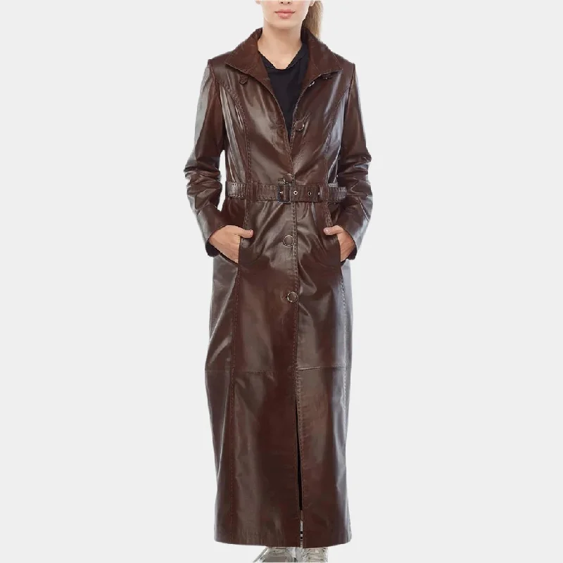 Halloween Long Buttoned Women’s Leather Coat Chenille Brocade Lace