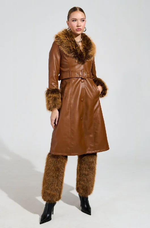 KAYA FUR LINED TRENCH IN TAN Trendy Puffer Trench Coat