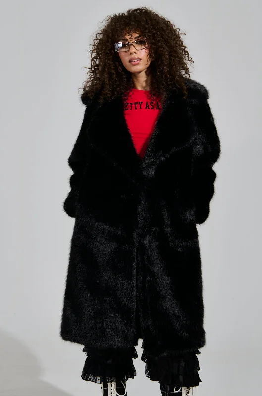 LENOX FAUX FUR TRENCH IN BLACK Comfortable Long Wool Trench