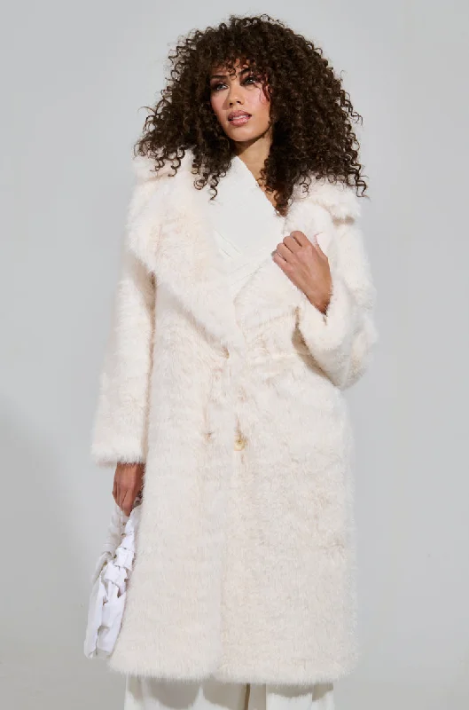 LENOX FAUX FUR TRENCH IN IVORY Warm Plaid Wool Trench