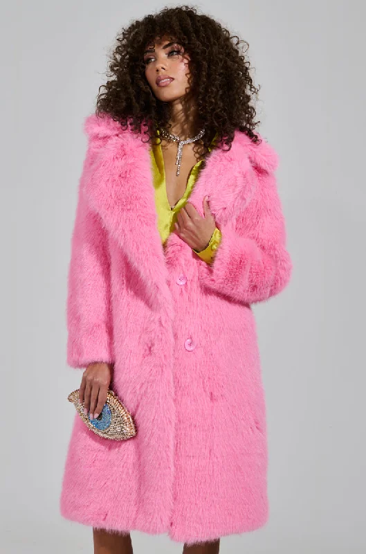 LENOX FAUX FUR TRENCH IN PINK Stylish Belted Trench Design