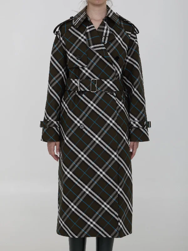 Long Trench Coat In Cotton Blend Embroidered Appliqued Beaded