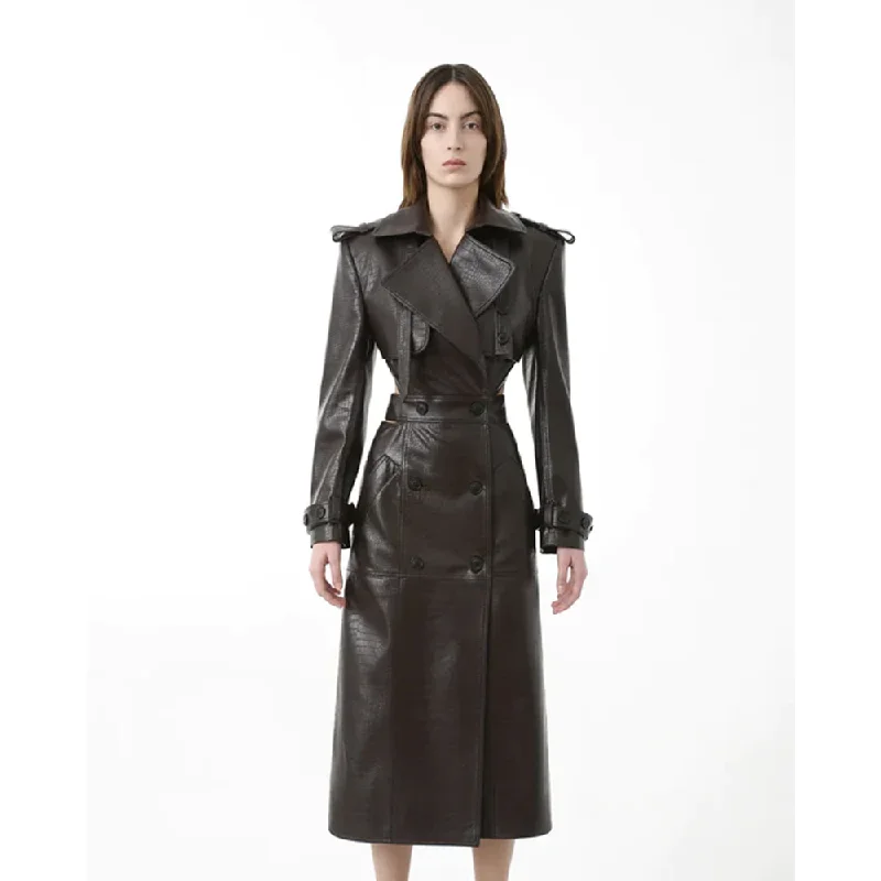 New Women Original Crocodile Leather Open Back Trench Coat Cape Coat Herringbone Coat Tweed Coat New Women Original Crocodile Leather Open Back Trench Coat Cape Coat Herringbone Coat Tweed Coat