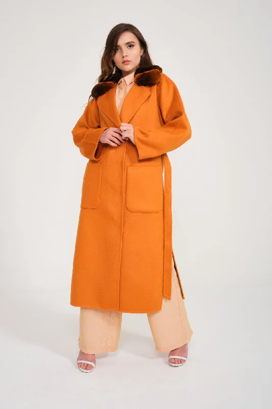 Orange Cashmere Long Coat Quilted Jacket Anorak Windbreaker