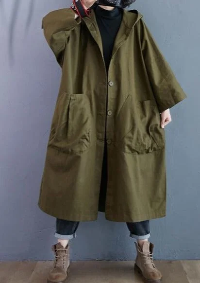 Plus Size Hooded Casual Loose Long Autumn Spring Trench Coat empire Basque Peplum