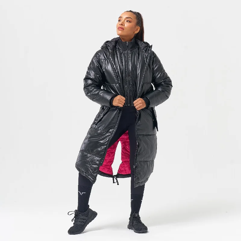 Rebel Puffer Coat - Black Shawl Collar Notch Collar Lapel Collar