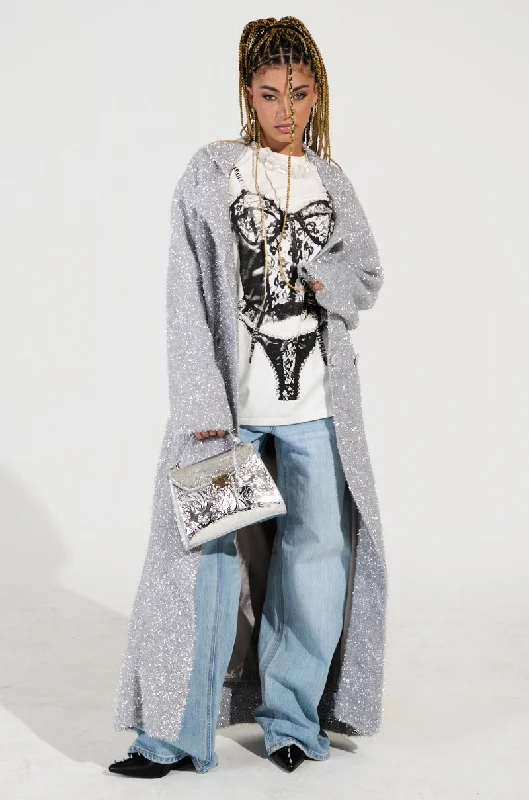 RELAXED FIT GLITTER TRENCH Stylish Short Sleeve Trench