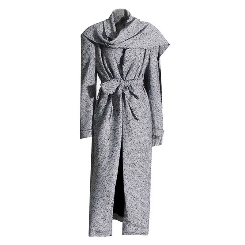 Scarf Trench Coat Lace-Up Grey Over-Size Long Coat Toggle Coat Shawl Collar Coat Notch Collar Coat Scarf Trench Coat Lace-Up Grey Over-Size Long Coat Toggle Coat Shawl Collar Coat Notch Collar Coat