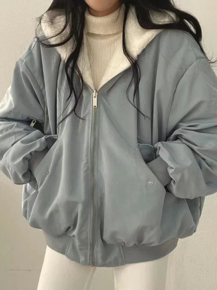 Thick Warm Parkas Double Sided Hooded Coat Houndstooth Jacket Shearling Jacket Fleece Jacket Thick Warm Parkas Double Sided Hooded Coat Houndstooth Jacket Shearling Jacket Fleece Jacket