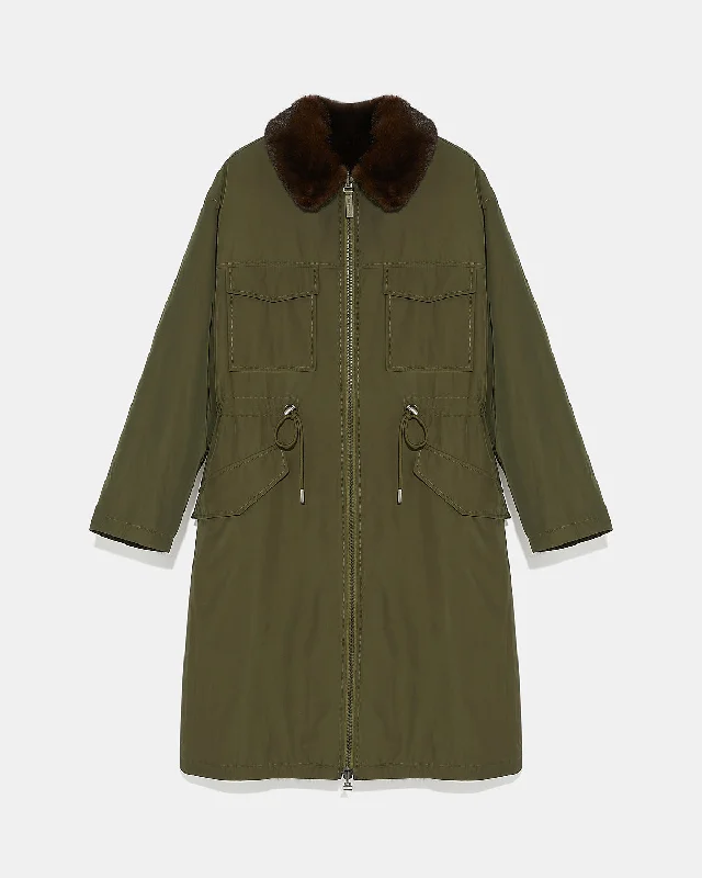 Trench col chemise en tissu technique réversible vison Casual Button Trench Coat
