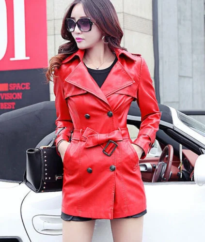Women’s Orange Leather Mid Length Trench Coat TC04 Boat Neck Jacket Square Neck Jacket One-Shoulder Jacket Women’s Orange Leather Mid Length Trench Coat TC04 Boat Neck Jacket Square Neck Jacket One-Shoulder Jacket