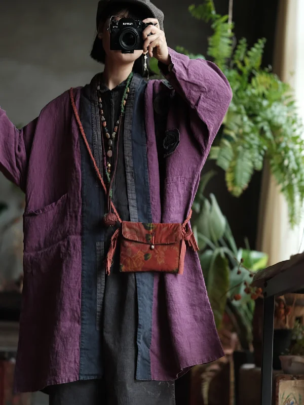 Women Winter Retro Colorblock V-Neck Linen Coat Shawl Collar Notch Collar Lapel Collar Women Winter Retro Colorblock V-Neck Linen Coat Shawl Collar Notch Collar Lapel Collar