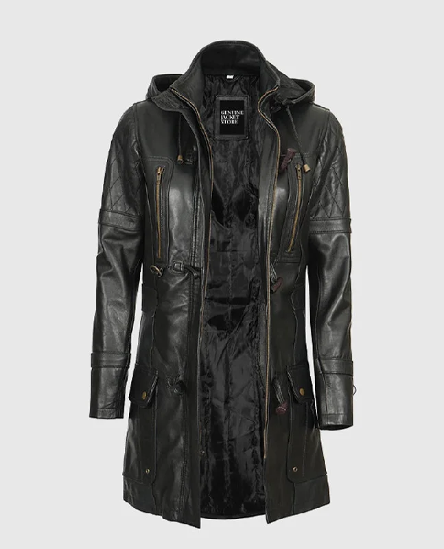Women's Black Slim Fit Hooded Leather Coat Vest Waistcoat Gilet