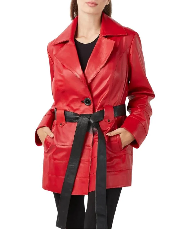 Rubis Red Leather Coat Anorak Windbreaker Fleece