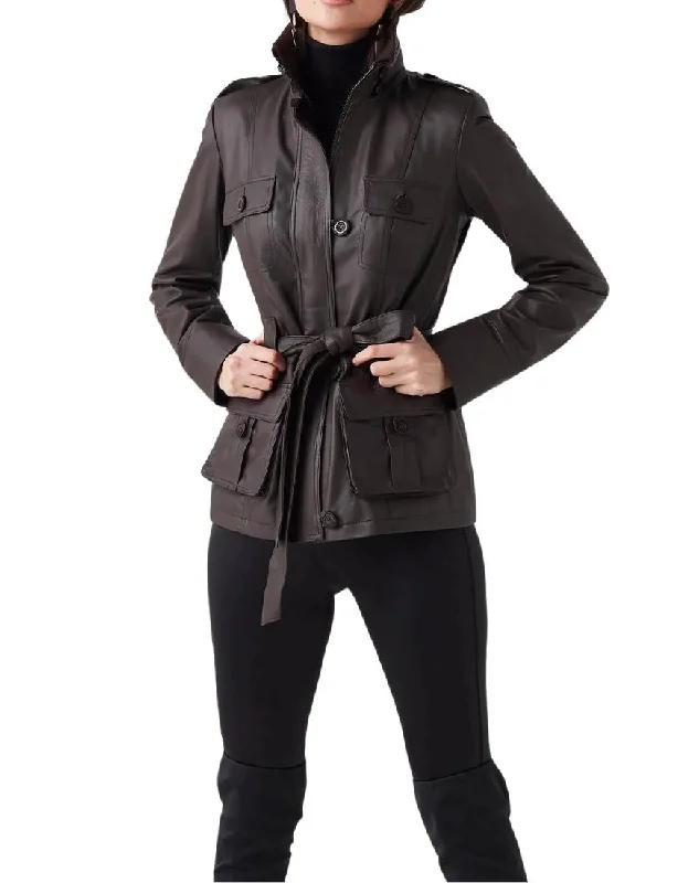 Yolanda Brown Leather Coat A-Line Ball Gown Mermaid