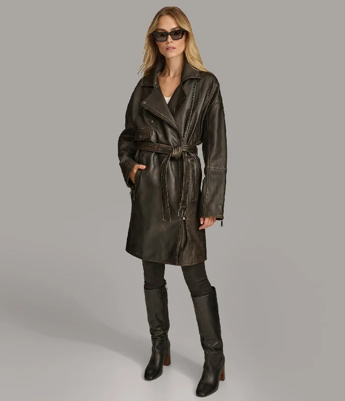 Liv Washed Moto Trench Stylish Full-Length Trench Coat